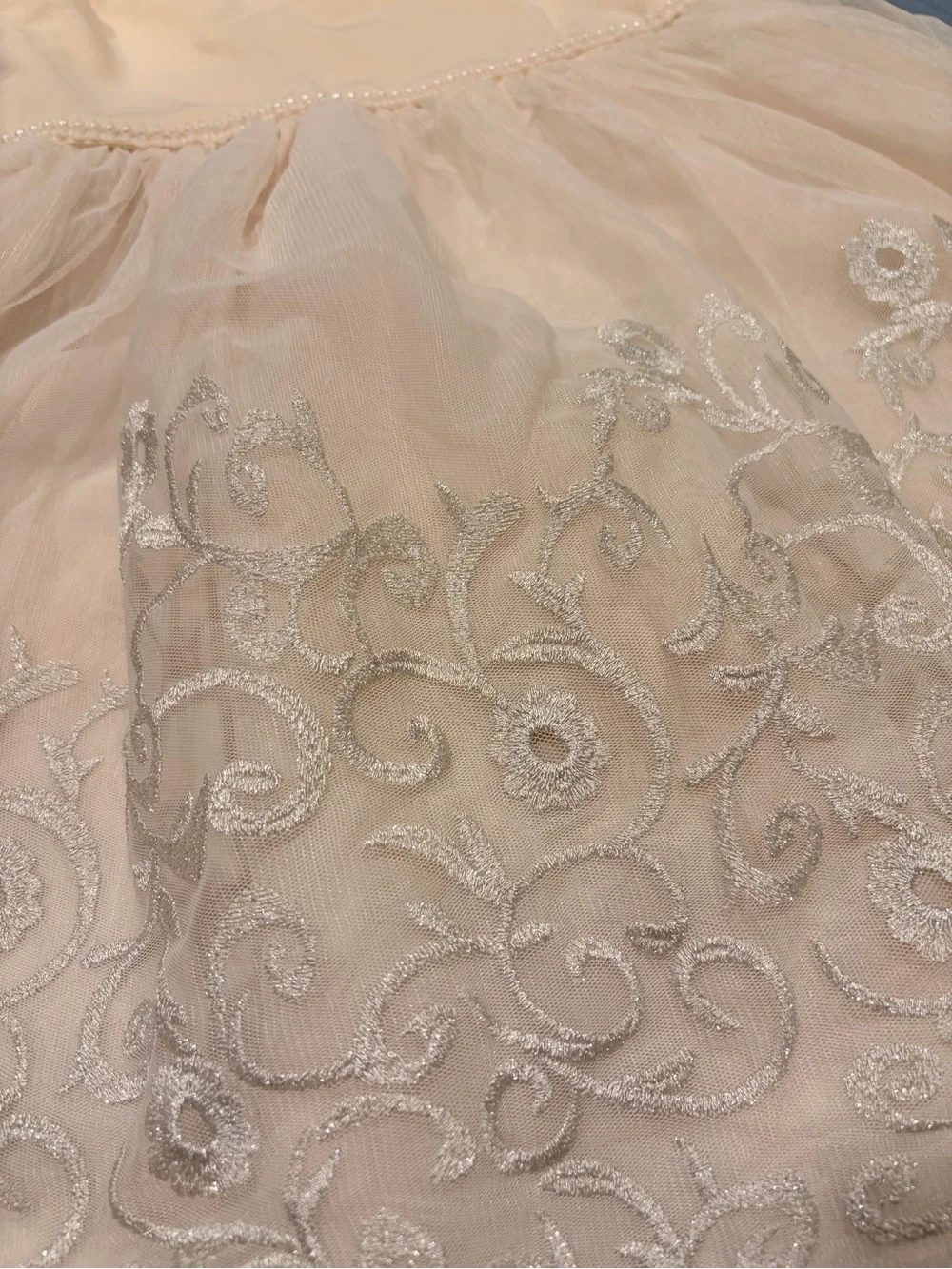 Youngland Cream Embroidered Tulle Party Dress